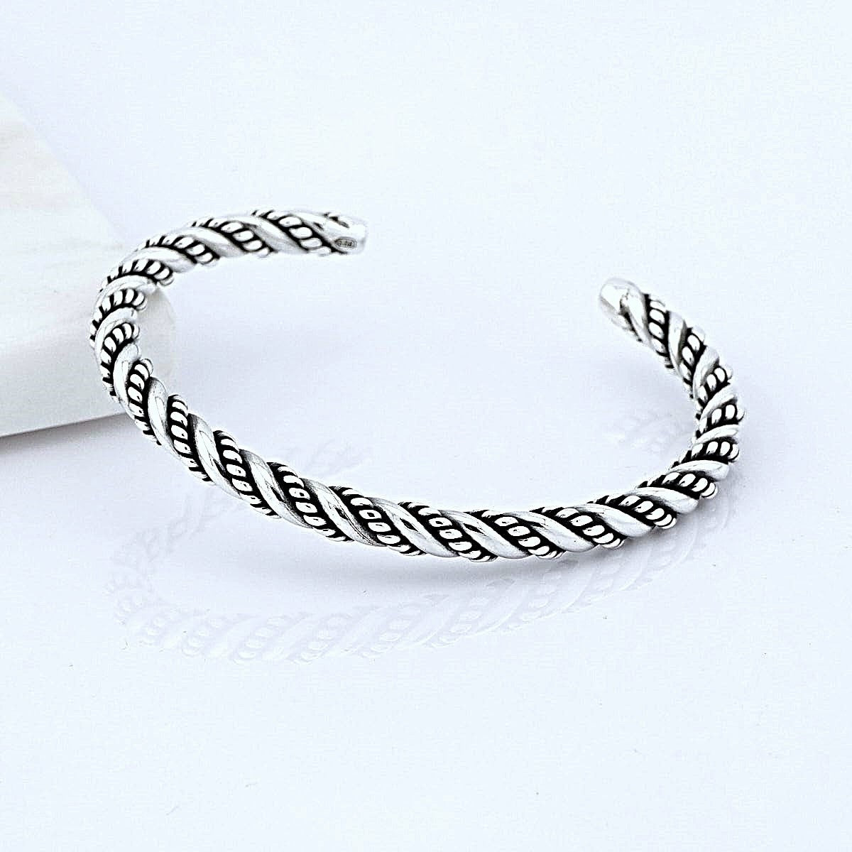 Mens Sterling Silver Twisted Chain Bangle Bracelet