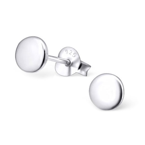 Mens Womens Silver Stud Earrings | 6mm Round Disc Silver Stud Earrings