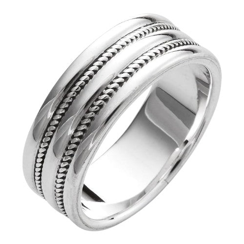 mens silver ring braided rope details 