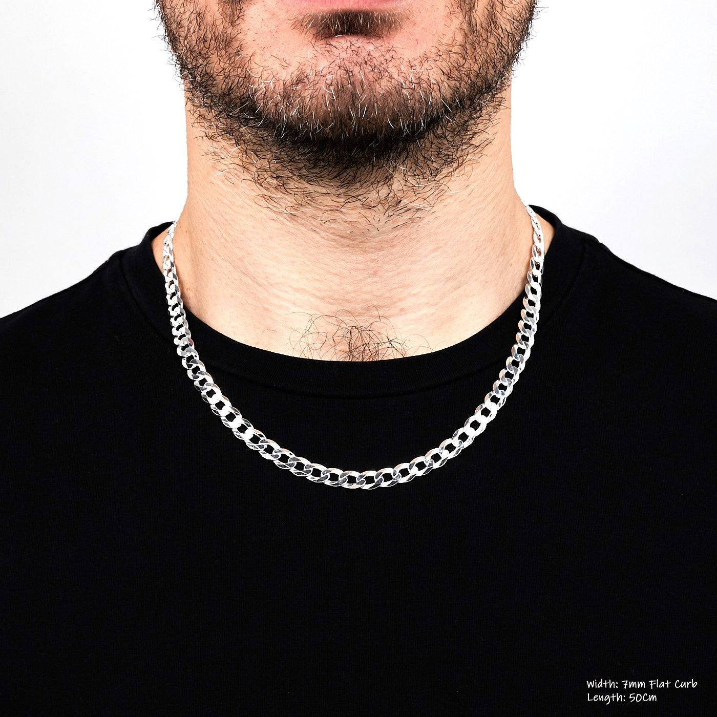 Mens Silver Curb Chain 7mm Solid 925 Sterling Silver | Italian Made Silver Chain For Men