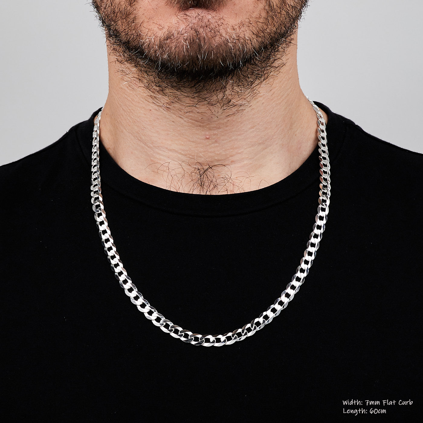 Mens Silver Curb Chain 7mm Solid 925 Sterling Silver | Italian Made Silver Chain For Men