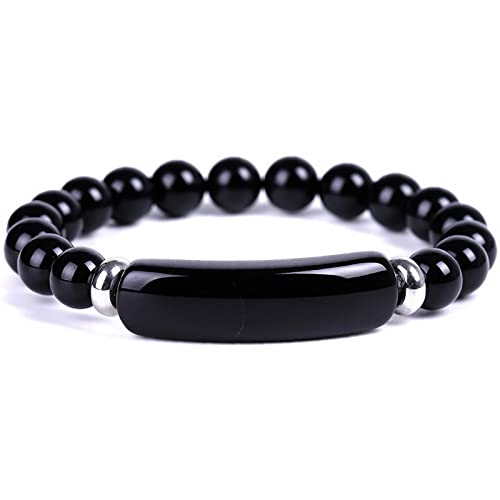 Black Agate Womens Handmade Natural Gemstone Beaded Bracelet Healing Chakra Semi Precious Gemstones