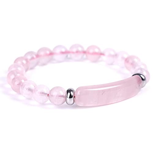 Pink Rose Quartz Womens Handmade Natural Gemstone Beaded Bracelet Healing Chakra Semi Precious Gemstones