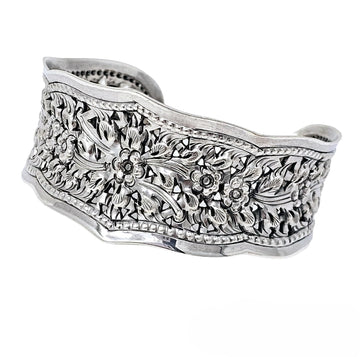 Sterling silver cuff flower design bangle