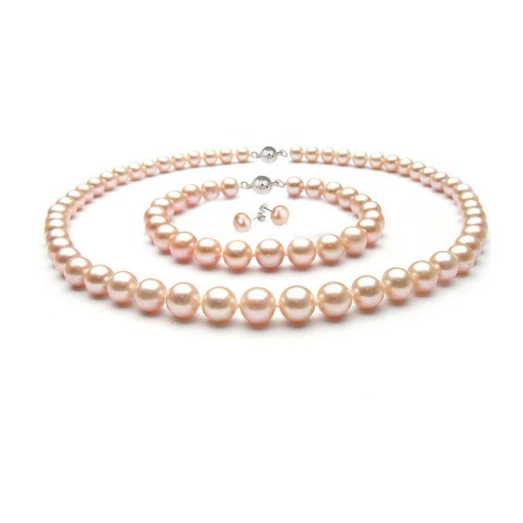 womens pink pearl necklace set