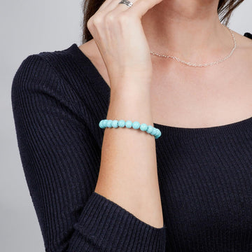 Gemstone Beaded Stretchy Bracelet for Women and Men | Womens Handmade 8mm Natural Blue Turquoise Bracelet