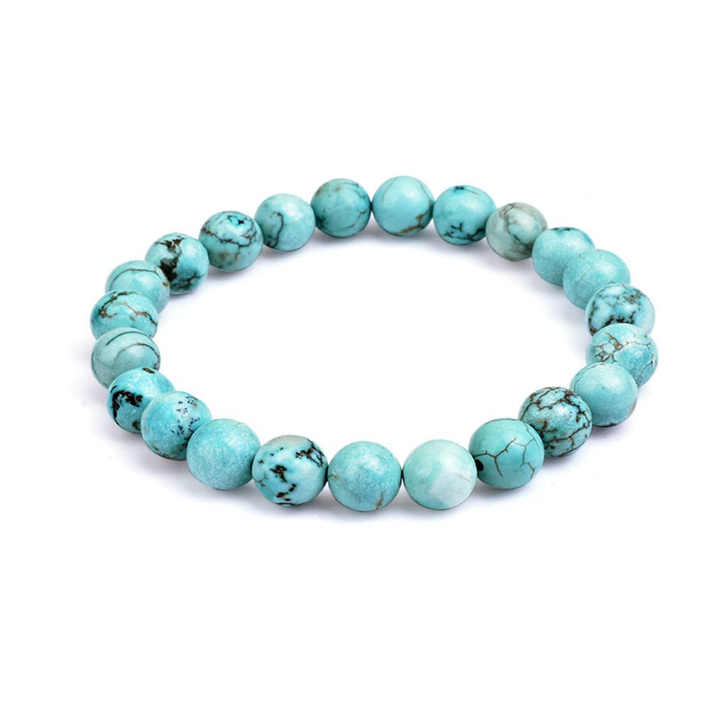 Gemstone Beaded Stretchy Bracelet for Women and Men | Womens Handmade 8mm Natural Blue Turquoise Bracelet