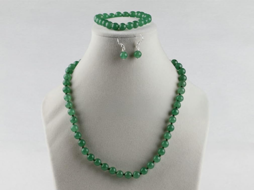 Women’s Handmade Green Aventurine Necklace, Bracelet & Earrings Set – 8mm