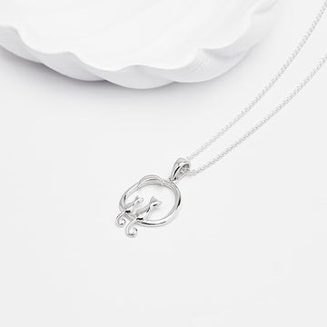 Womens Cats on Moon  925 Sterling Silver Pendant On Chain Necklace