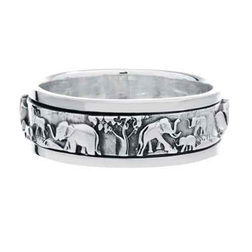 Elephant Silver Spinning Stress Relief Ring For Women and Girls