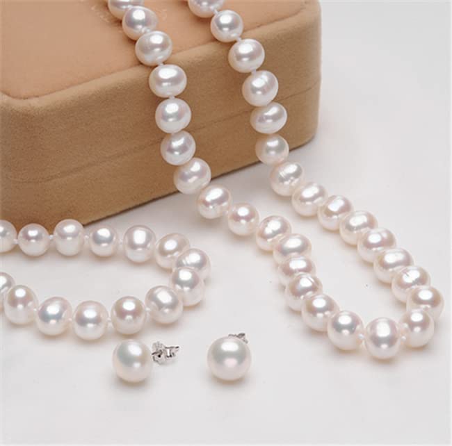 White Pearl necklace bracelet and earrings for women