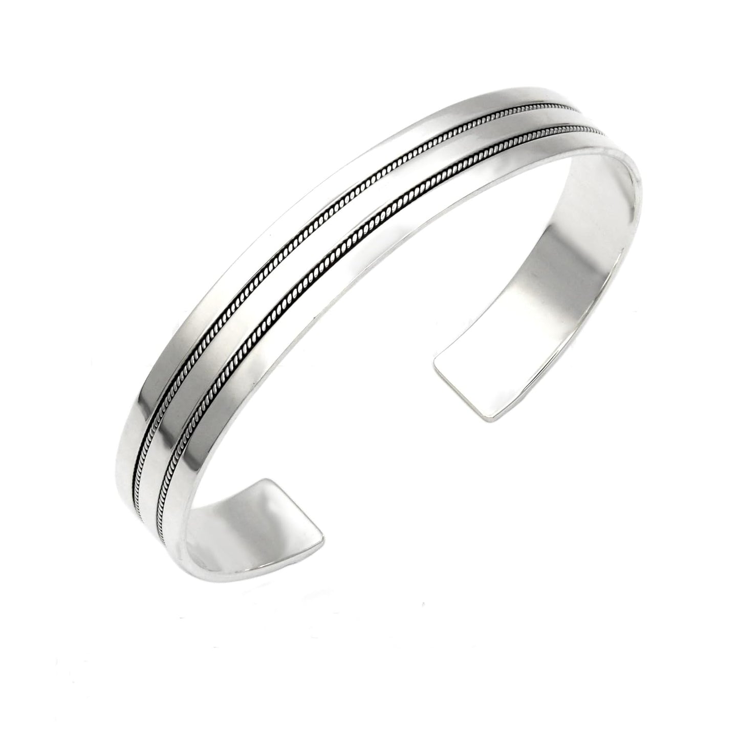 Mens Silver Bangle | Handmade Milgrain Bangle 925 Sterling Silver