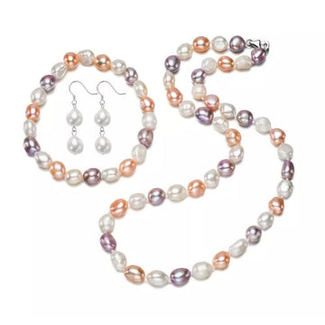 multicolour pearl necklace bracelet and earrings for women