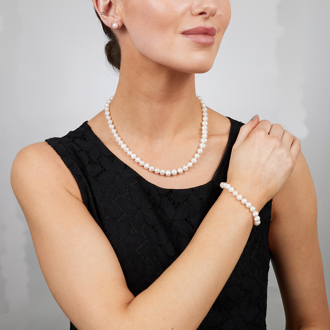 Womens Pearl Necklace Set White Pearl Necklace Bracelet Stud