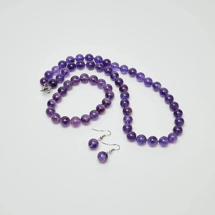 Womens purple Gemstone Necklace earring bracelet set set