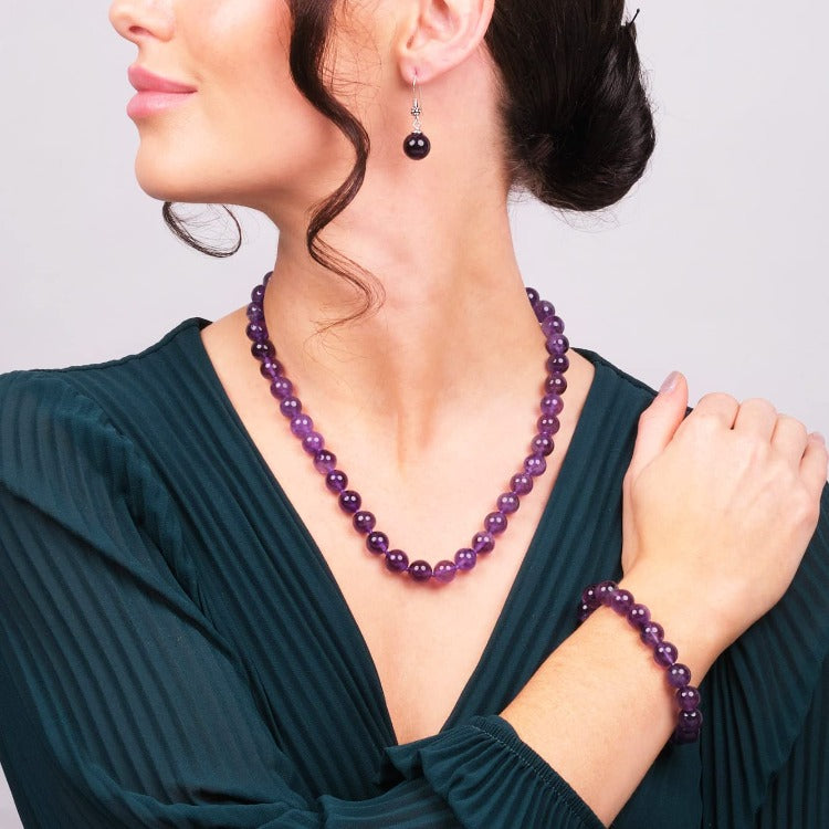 Womens purple Gemstone Necklace earring bracelet set set