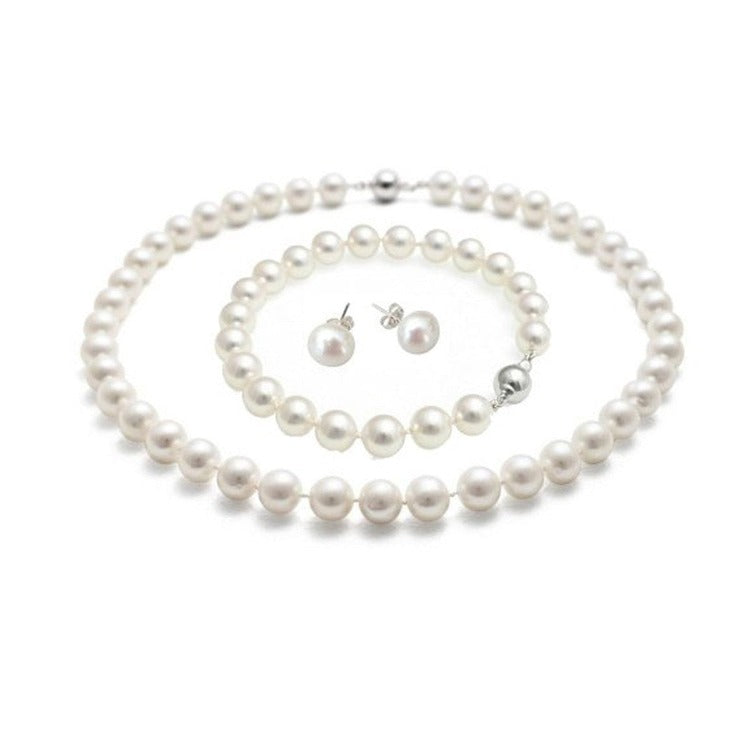 White Pearl Necklace, Bracelet Earrings Jewellery Set For Women