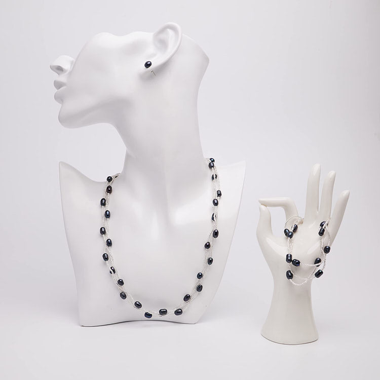 Womens black Pearl Jewellery Set