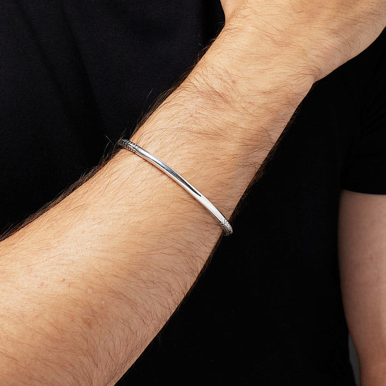Silver Bar Cuff Bangle for Men