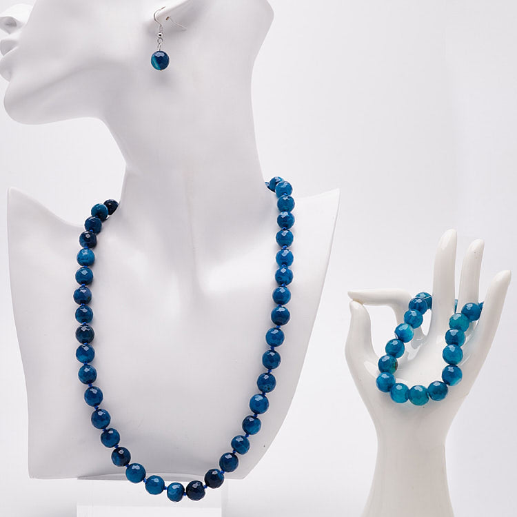 Womens blue Gemstone Necklace, Bracelet and earrings set