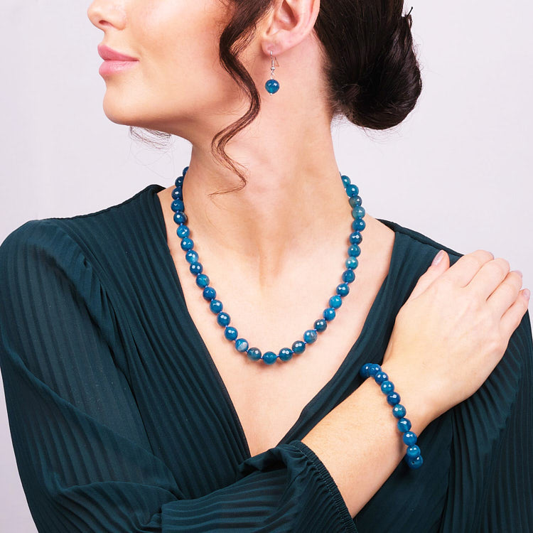 Womens blue Gemstone Necklace, Bracelet and earrings set