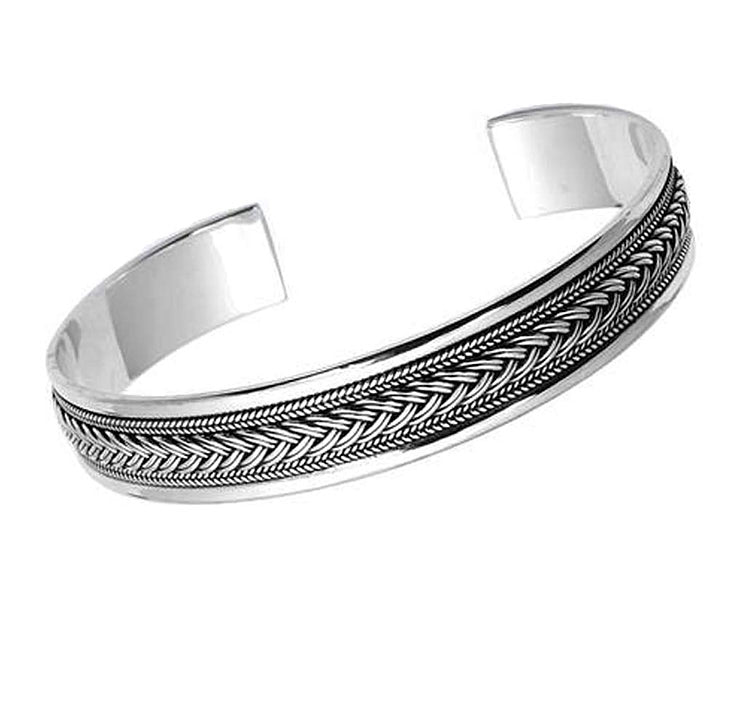 Mens Silver Bangle | Braided Sterling Silver Cuff Bangle for Men