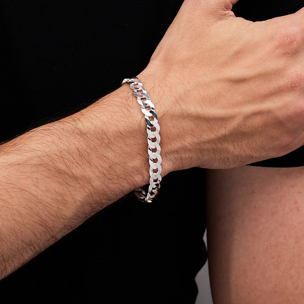 Solid 925 Sterling Silver Mens Curb Chain Bracelet TreasureBay