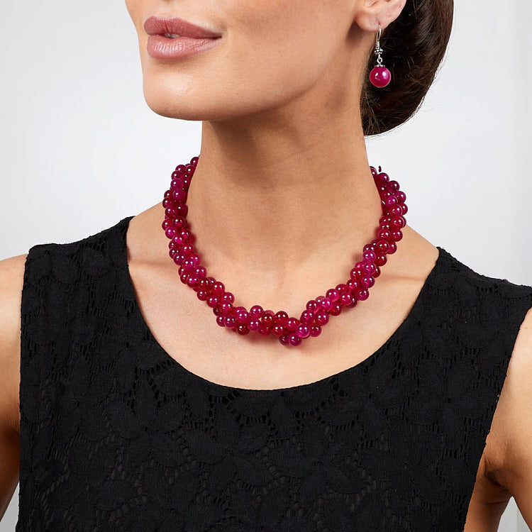 Womens Gemstone Pink Agate Necklace