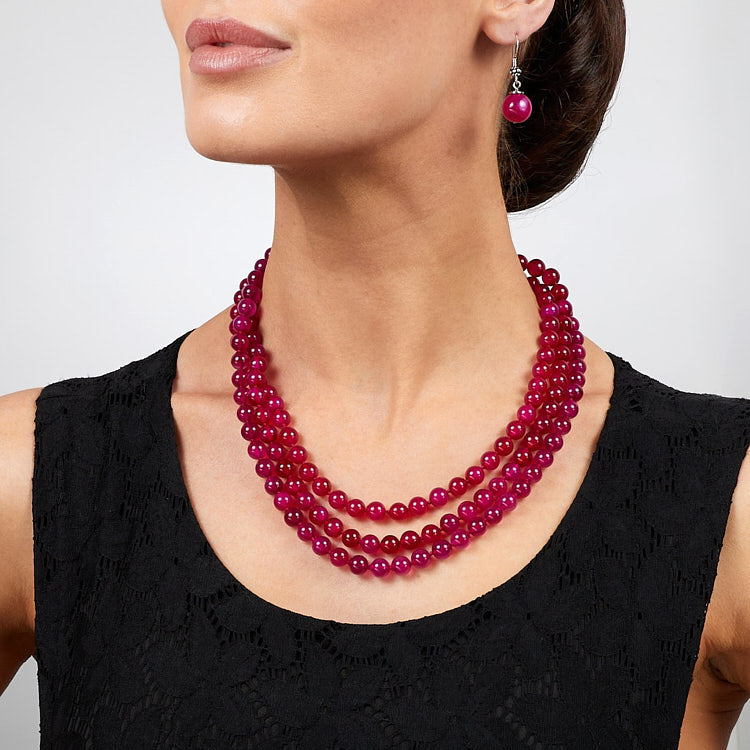 Womens Gemstone Pink Agate Necklace