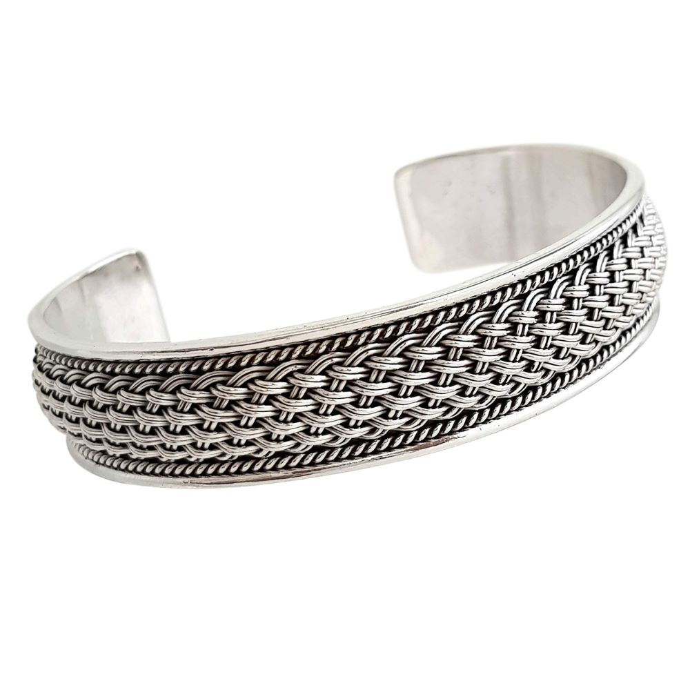 Mens Chunky 925 Sterling Silver Braided Cuff Bangle Bracelet | Bold Silver Jewelry