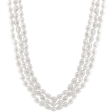 Womens White Pearl Long Necklace