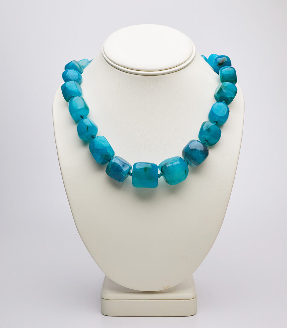 chunky blue gemstone necklace womens