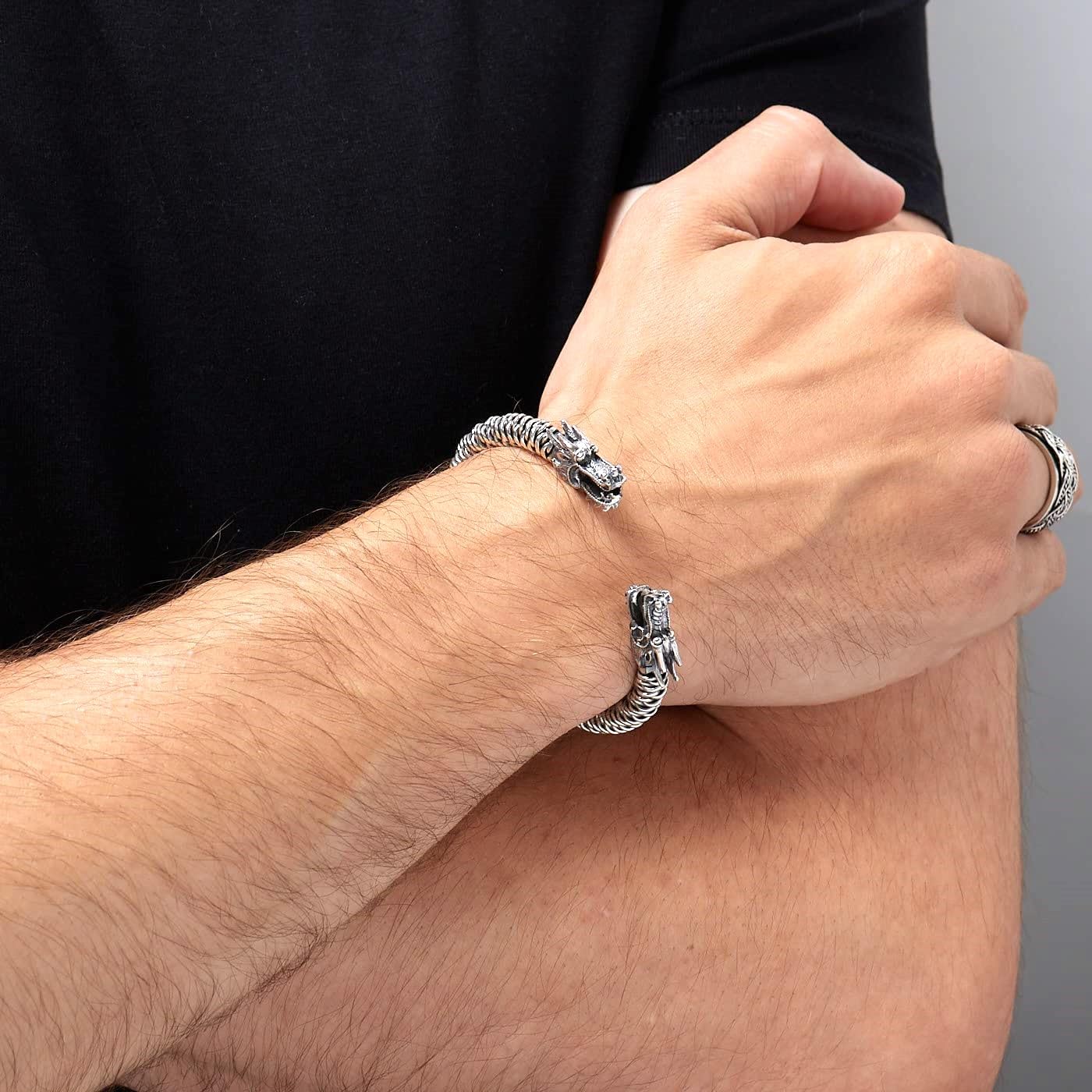 dragon silver bangle for men