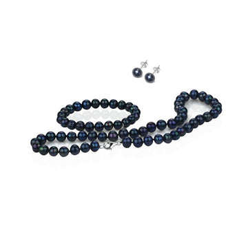 Womens black pearl jewellery set