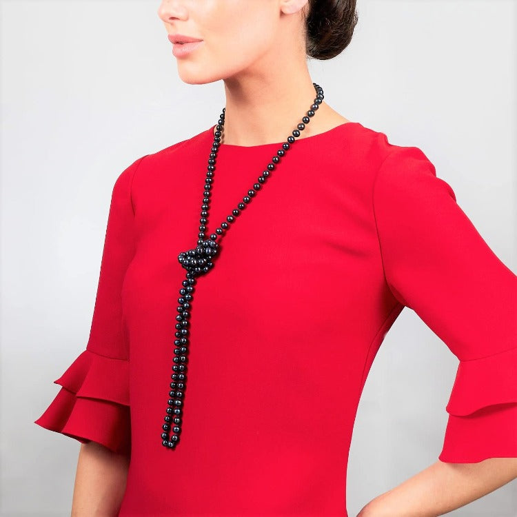 womens long black pearl necklace