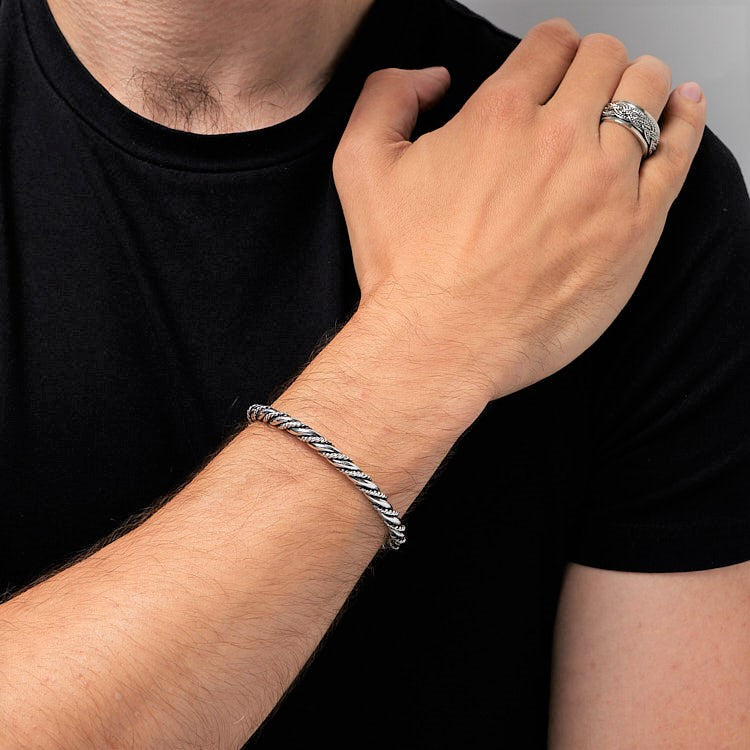 Mens Silver Bangle Bracelet