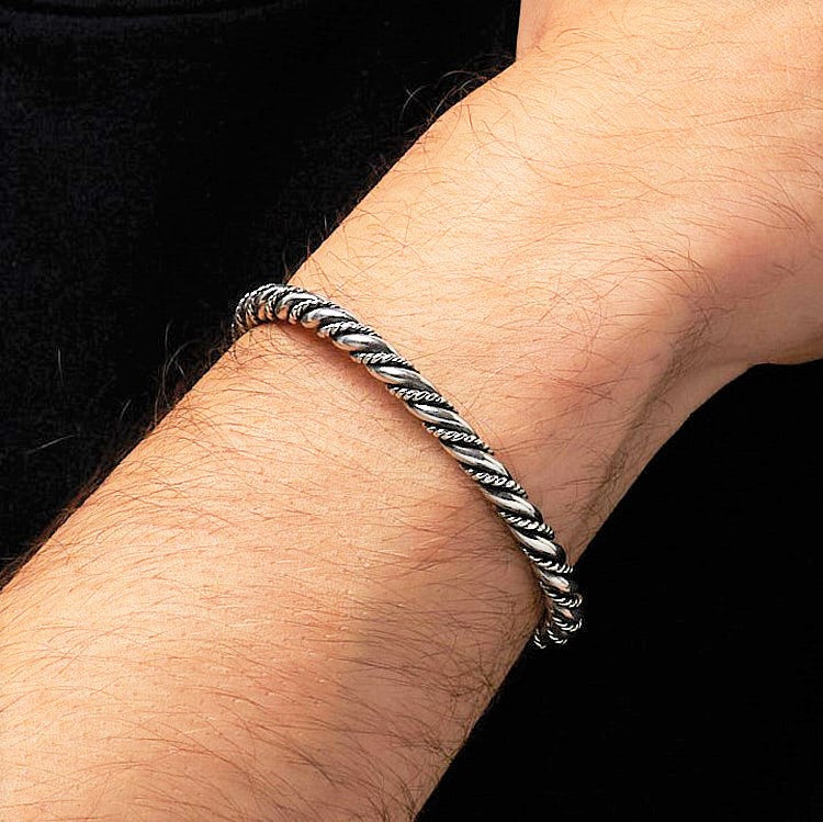 Mens Silver Bangle Bracelet