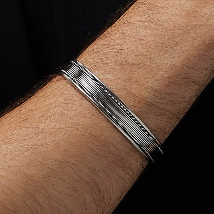 mens solid silver bangle braided