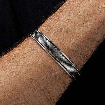 mens solid silver bangle braided