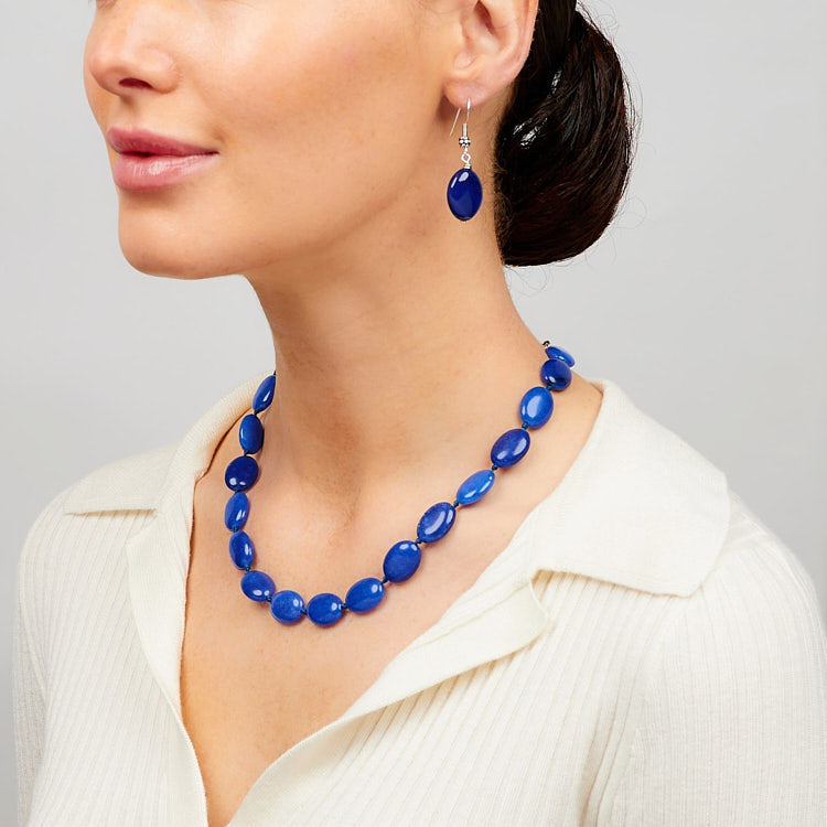 blue agate gemstone necklace for women