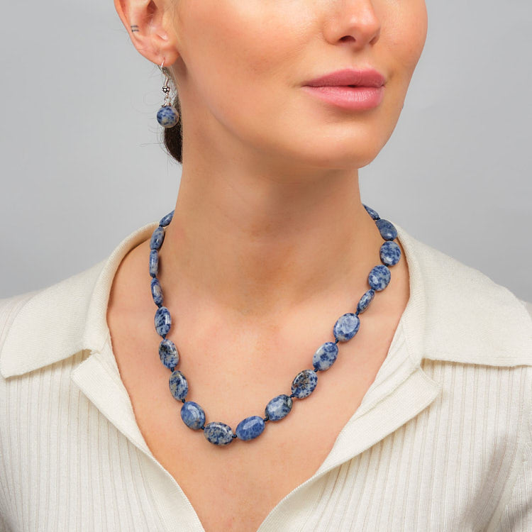 blue agate gemstone necklace for women