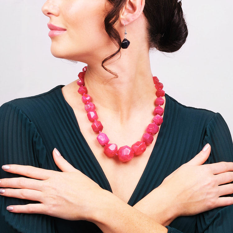 Womens Pink Agate Gemstone Necklace