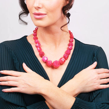 Womens Pink Agate Gemstone Necklace