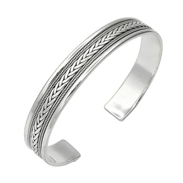 braided silver bangle bracelet for men