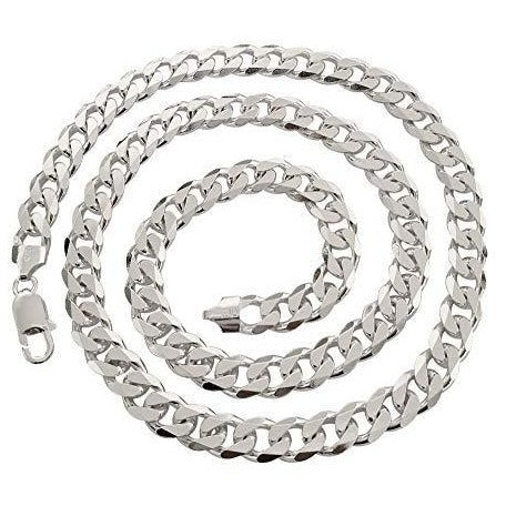 Mens 9.5mm Italian Heavy Sterling Silver Curb Chain Necklace