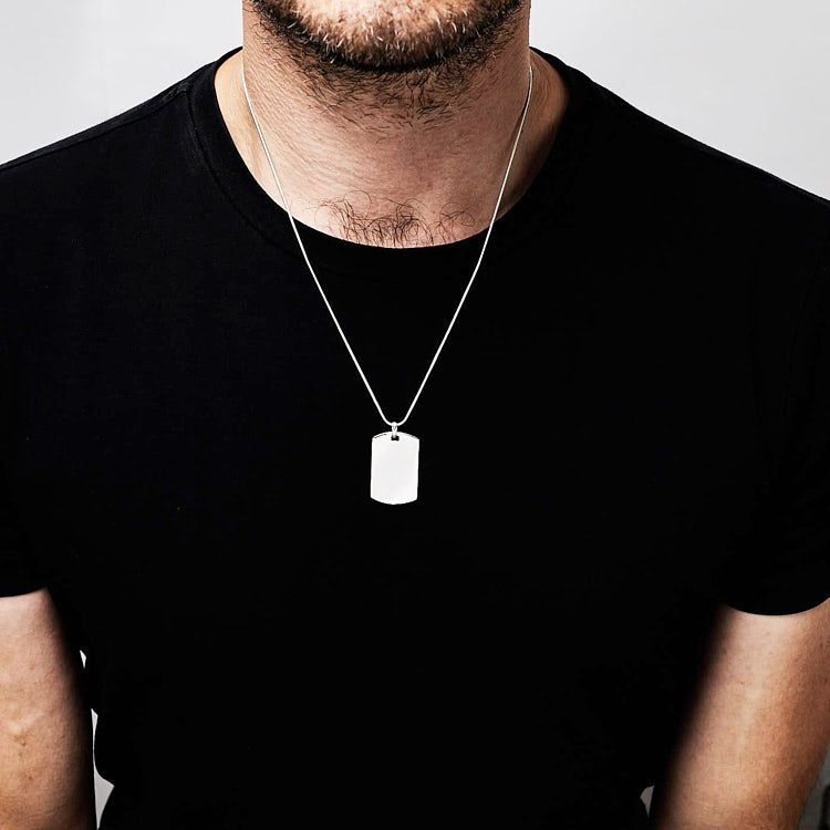 Mens 925 Sterling Silver ID Dog Tag Pendant