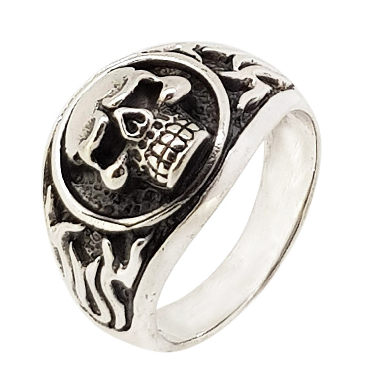 Mens Silver Biker Skull Ring