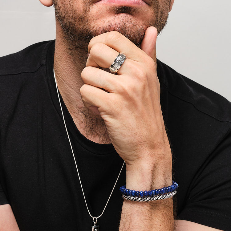 Mens 8.5mm Solid 925 Sterling Silver Spinning Ring