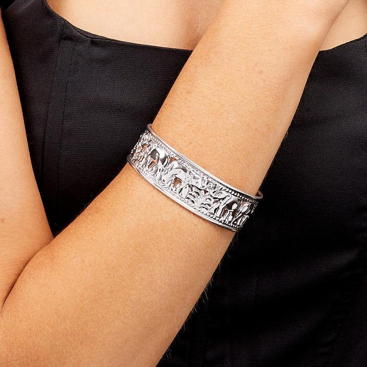 womens silver Elephant Cuff Bangle
