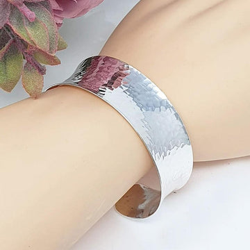 Womens Hammered Silver Cuff Bangle Bracelet